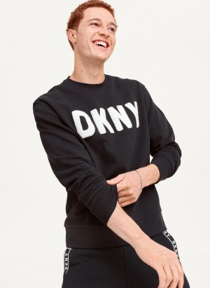 Black Dkny Chenille Logo Men's Sweatshirts | W0408112