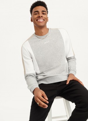 Black Dkny Colorblock French Terry Front Logo Men's Sweatshirts | P2274308