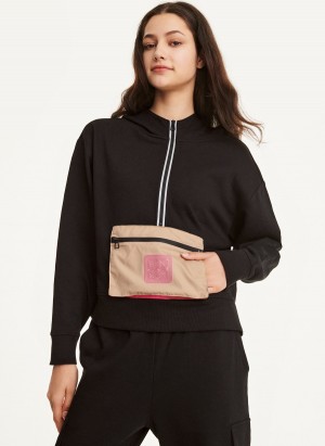 Black Dkny Cotton French Terry with Bag Kangaroo Pocket Women's Hoodie | C3304646