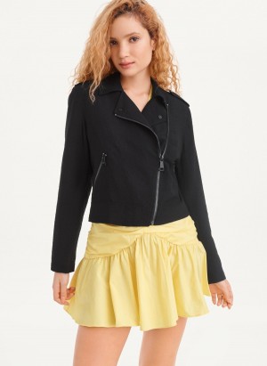 Black Dkny Crinkle Moto Women's Jackets | I8240104