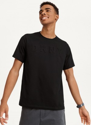 Black Dkny Debossed Logo Men's T Shirts | W5421657