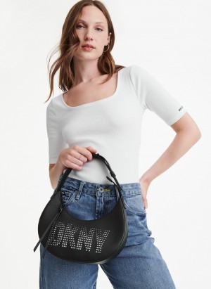 Black Dkny Essex Saffiano Women's Shoulder Bags | J8490991