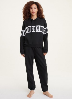 Black Dkny Hooded Lounge Top Women's Hoodie | A3943013