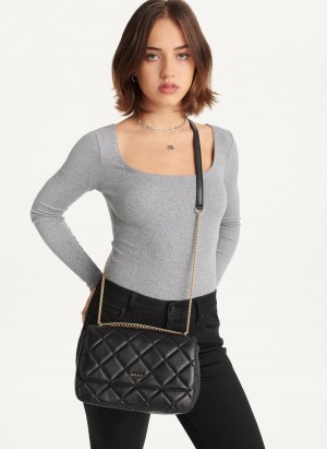 Black Dkny Lara Large Quilted Women's Shoulder Bags | A0837730
