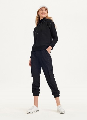 Black Dkny Long Sleeve Zipper Shoulder With Detachable Hood Women's Sweatshirts | P8058743