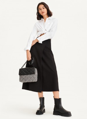 Black Dkny Midi Faux Wrap Women's Skirts | K2203098
