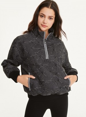 Black Dkny Mini Rip-Stop Half Zip W Logo Quilting And Reflective Zip Women's Sweatshirts | X7211121