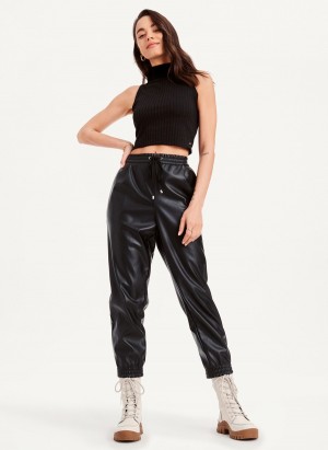 Black Dkny Mock Neck Crop Women's Tank Top | L9985301
