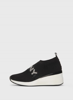 Black Dkny Parks Rhinestone Wedge Women's Sneakers | F1918790
