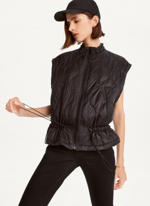 Black Dkny Quilted Cropped Women's Vest | H8011072