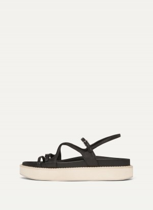 Black Dkny Strappy Flat Form Women's Sandals | P1351655