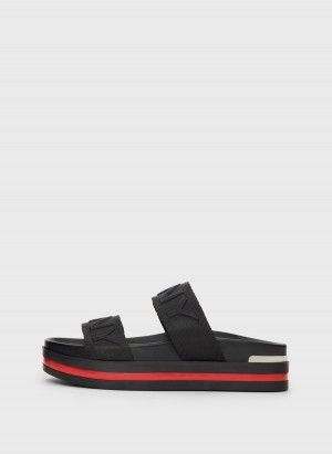 Black Dkny Tee Double Band Women's Slides | E0756793