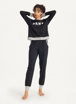 Black Dkny Top And Jogger Set Women's Pajamas | B7391868