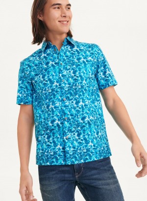Blue Dkny Water Print Men's Shirts | G3250080
