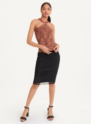 Brown Dkny Crossover Space Dye Top Sweater Women's Tank Top | J9906832