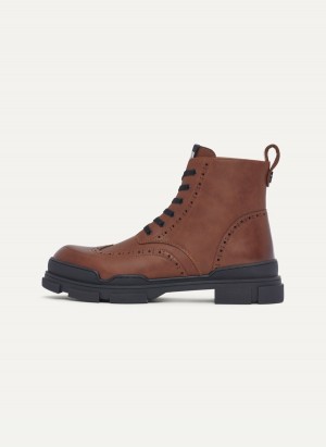 Brown Dkny Wingtip Lug Sole Men's Boots | T8031527