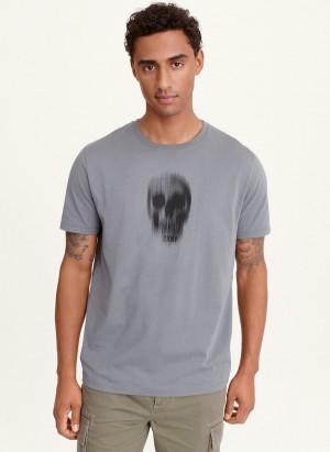Grey Dkny Blurry Skull Men's T Shirts | P2645288