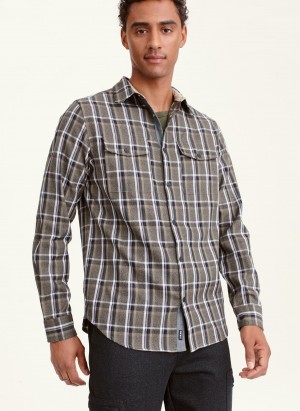 Grey Dkny Long Sleeve Woodsman Plaid Men's Shirts | O3715015
