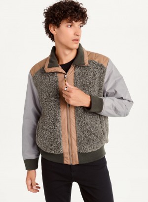 Grey Dkny Mixed Media Sherpa Bomber Men's Jackets | Y9924941