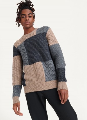 Grey Dkny Patchwork Donegal Men's Sweaters | F0048433