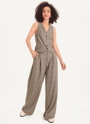 Grey Dkny Plaid 7 Button Women's Vest | S4578801