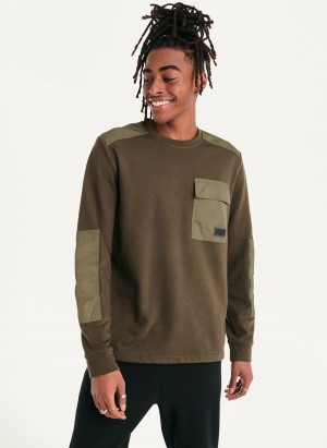 Olive Dkny Mixed Media Military Men's Sweatshirts | I8844515