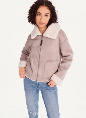 Pink Dkny Faux Shearling Aviator Women's Jackets | V0647221
