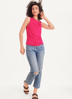 Pink Dkny Gathered Knit Women's Tank Top | B4968593