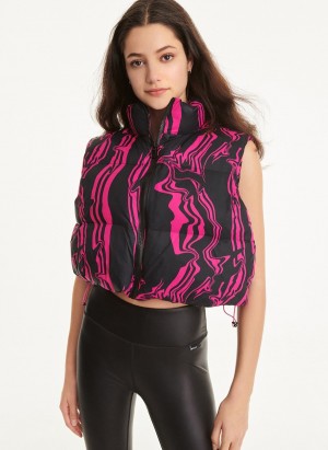 Pink Dkny Marble Print Puffer Women's Vest | R6016050