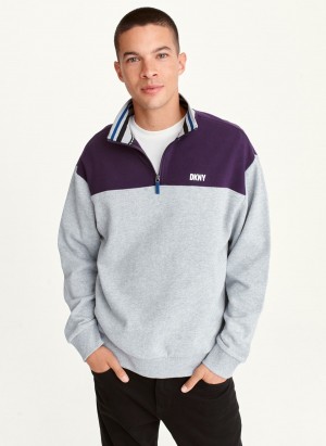 Purple Dkny Fleece Half Zip Colorblock Men's Sweatshirts | P0808278