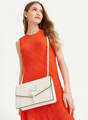 White Dkny Elissa Large Flap Women's Shoulder Bags | S0730849