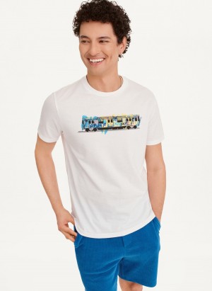 White Dkny Graffiti Subway Men's T Shirts | R0248591