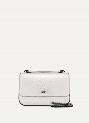 White Dkny Metallic Sina Flap Women's Shoulder Bags | B4389841