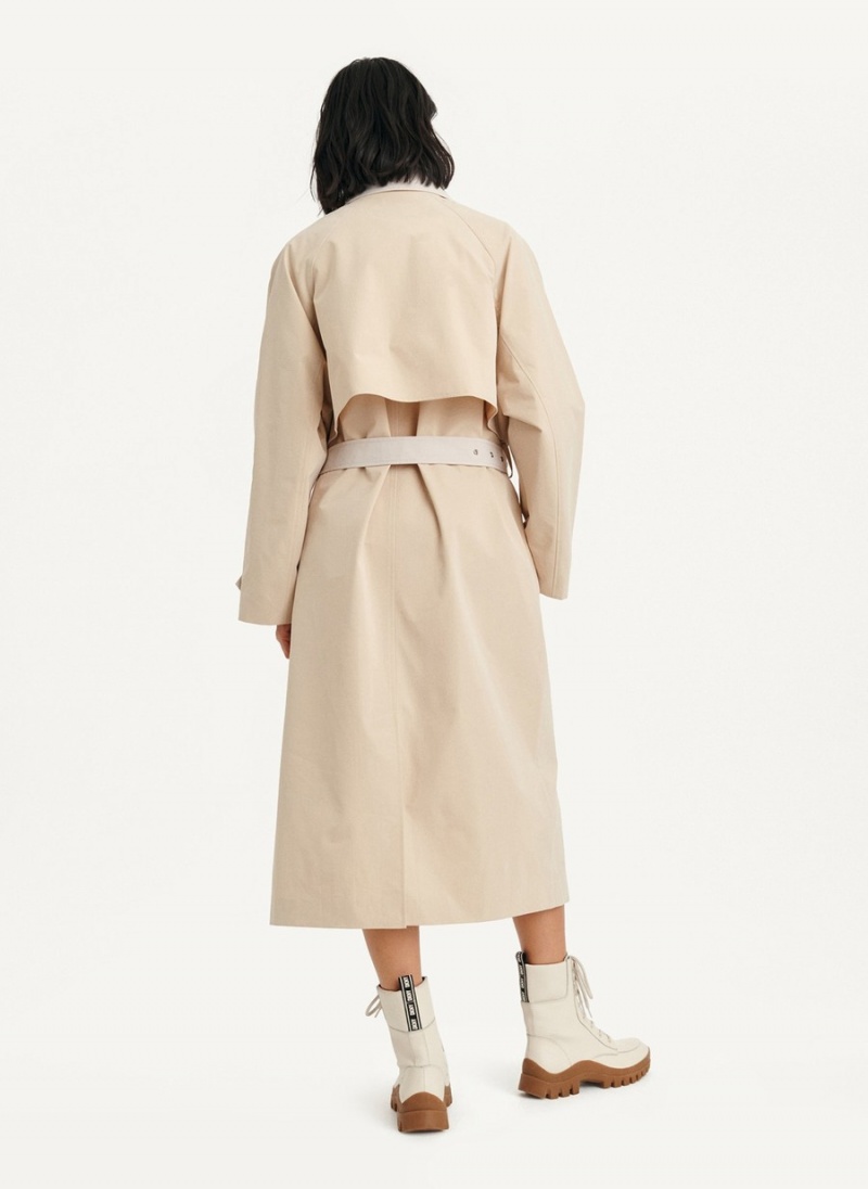 Beige Dkny Colorblocked Crinkle Women's Trench Coat | P6493259