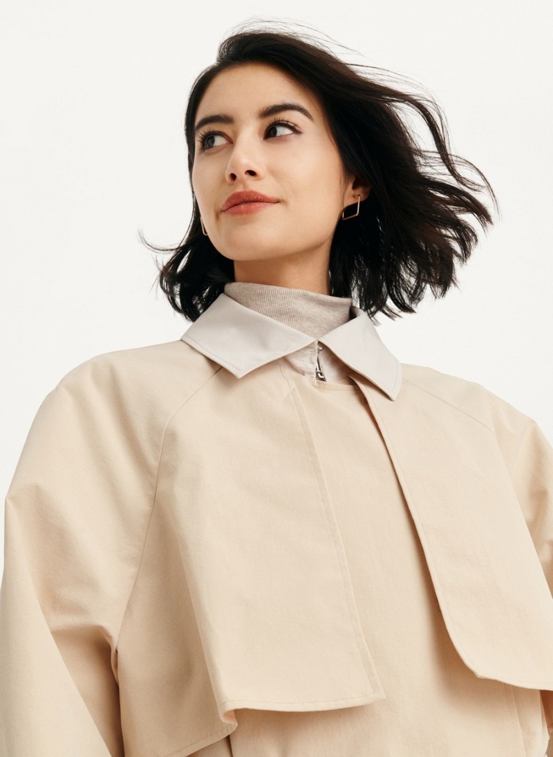 Beige Dkny Colorblocked Crinkle Women's Trench Coat | P6493259