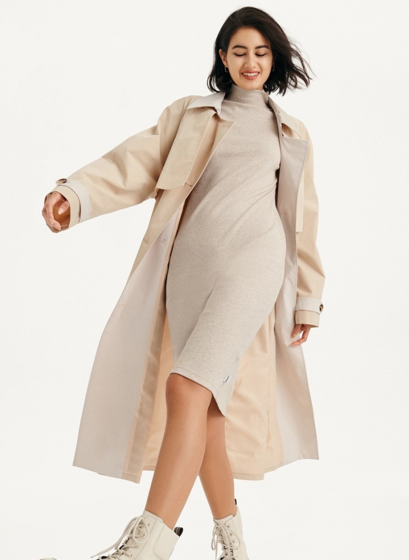 Beige Dkny Colorblocked Crinkle Women's Trench Coat | P6493259