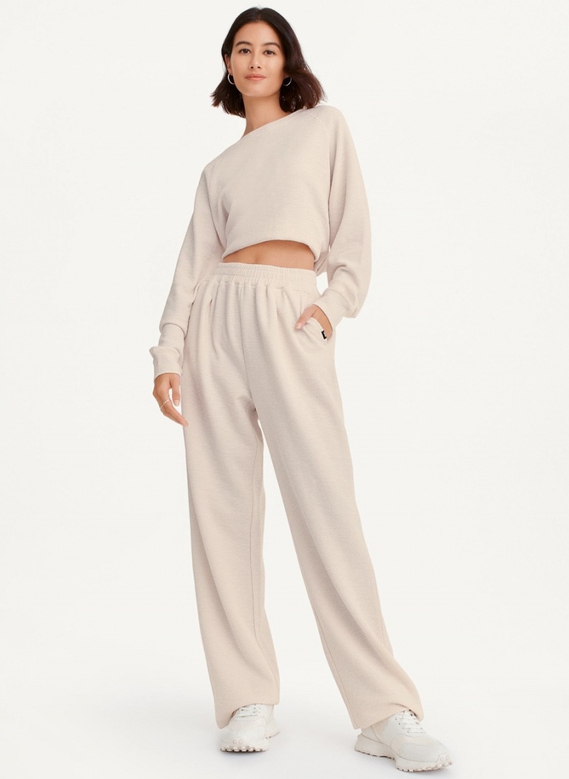 Beige Dkny Tech Slub Relaxed With Pockets Women\'s Pants | T2116750