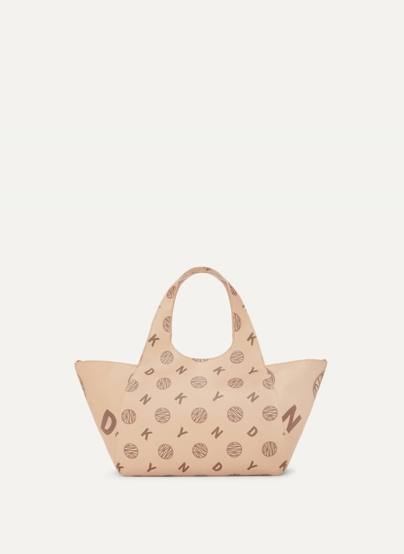 Beige Dkny The Medium Logo Effortless Women\'s Tote Bags | W2835163