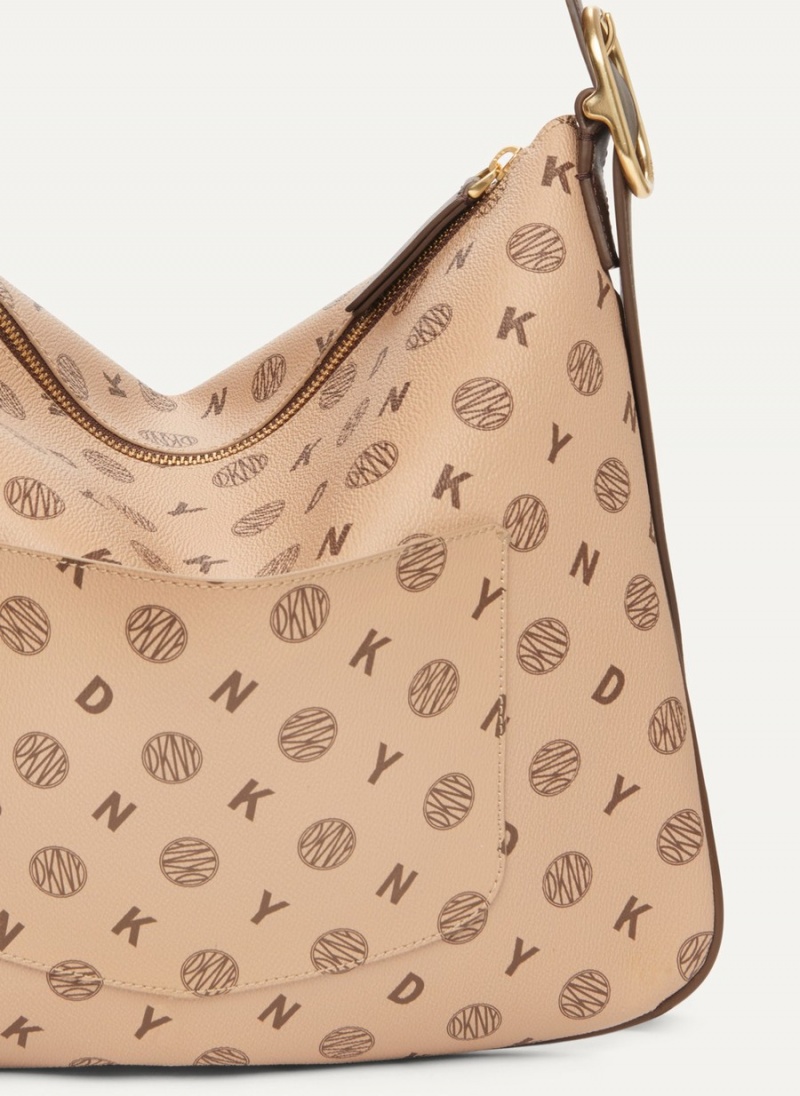 Beige Dkny The Medium Logo Optimist Women's Shoulder Bags | X0654411