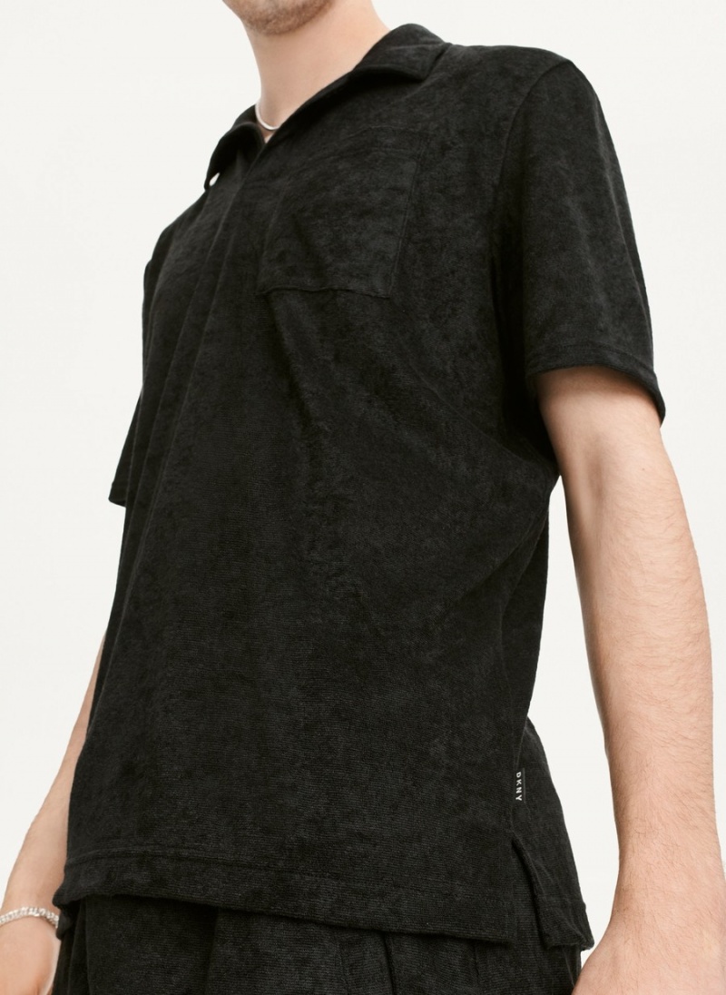 Black Dkny Blend Toweling Short Sleeve Knit Men's Polo Shirts | B2228469