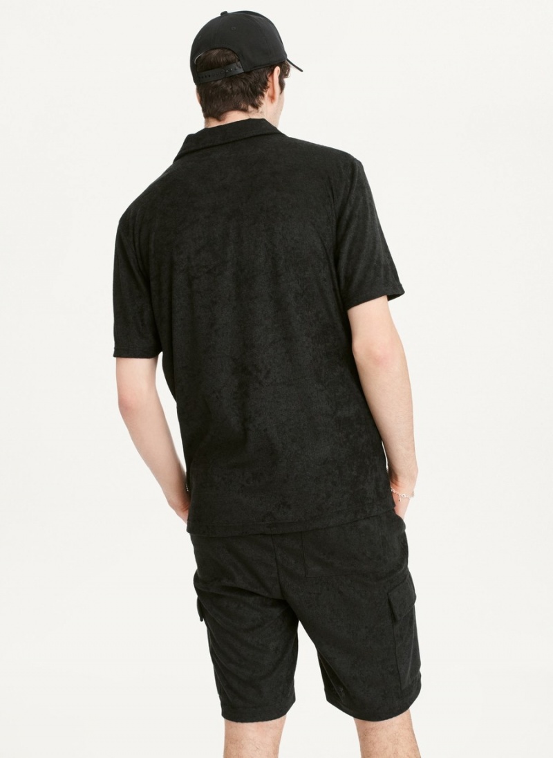 Black Dkny Blend Toweling Short Sleeve Knit Men's Polo Shirts | B2228469