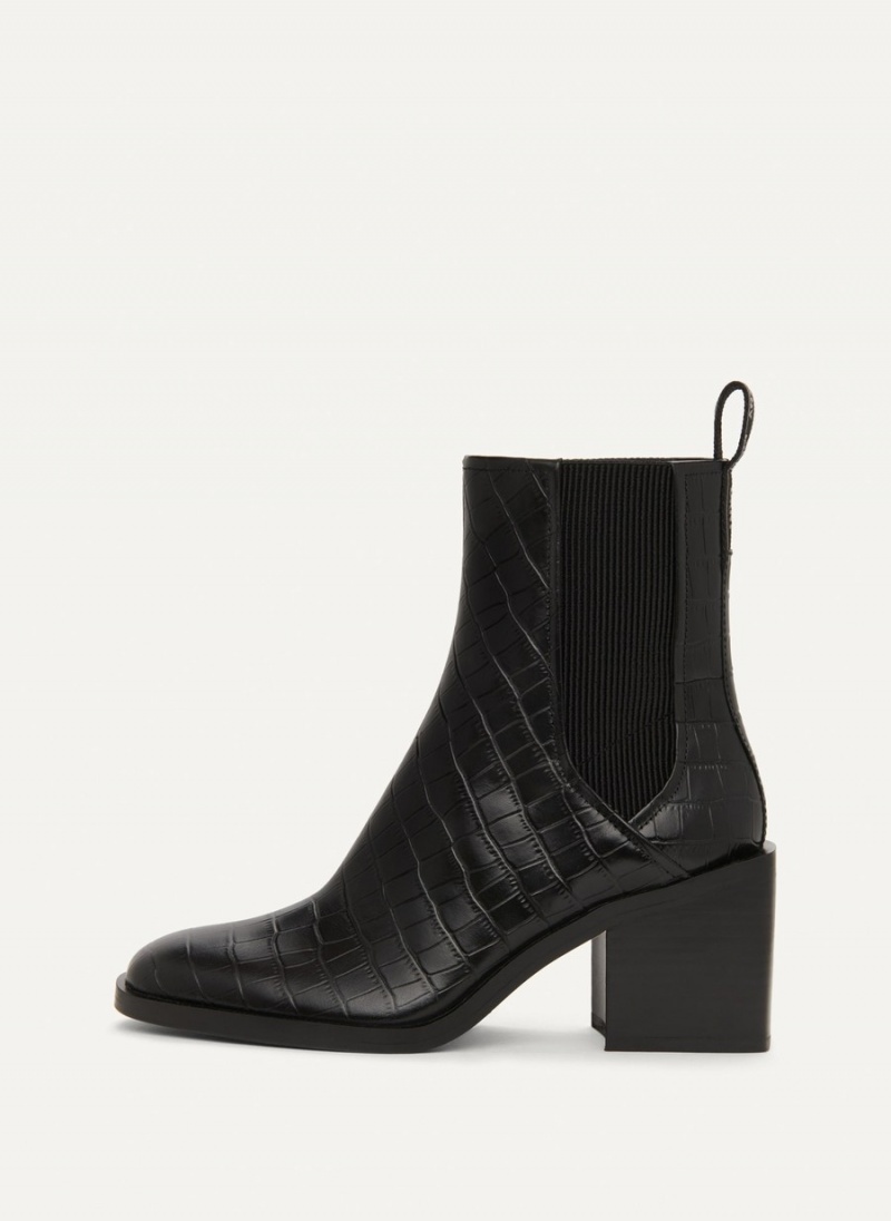 Black Dkny Block Heel Croco Women\'s Chelsea Boots | J6031039