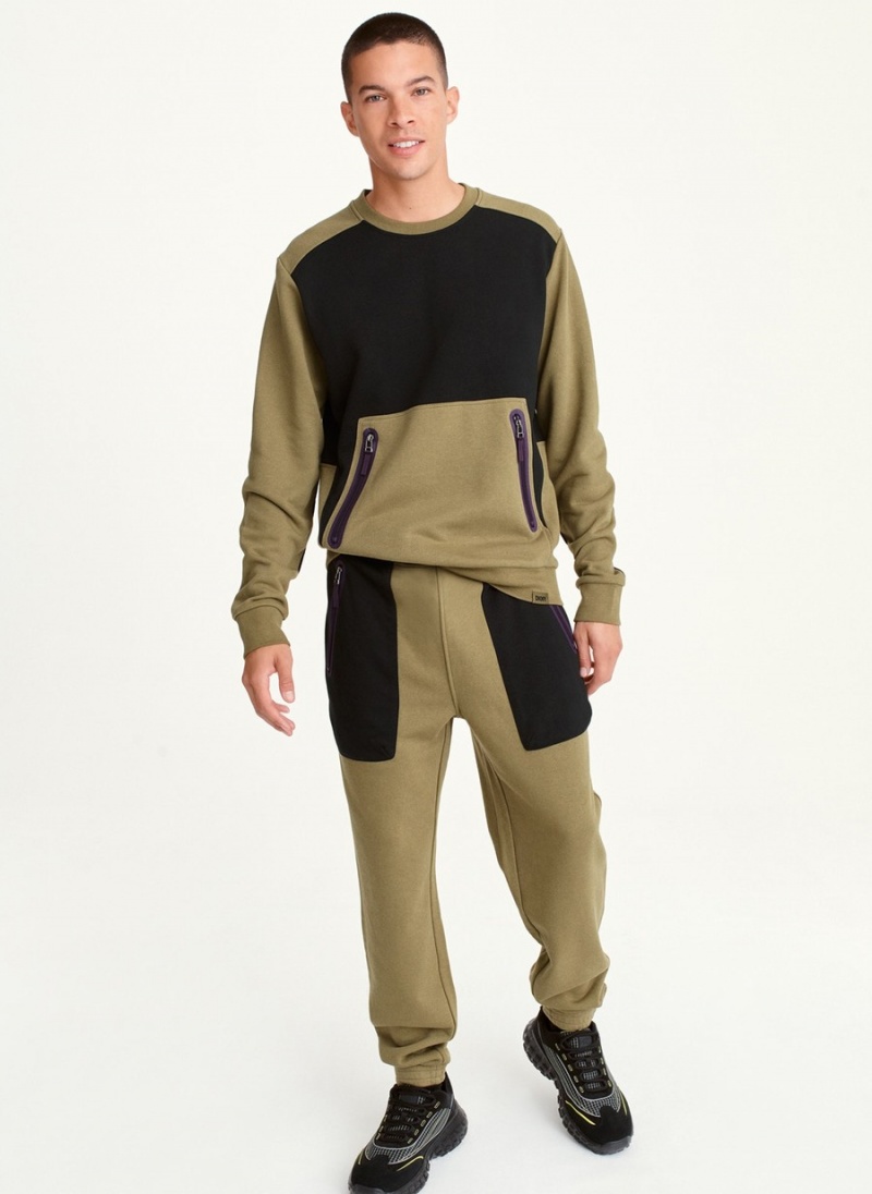 Black Dkny Color Block Crew Neck Men's Long Sleeve | V1389855