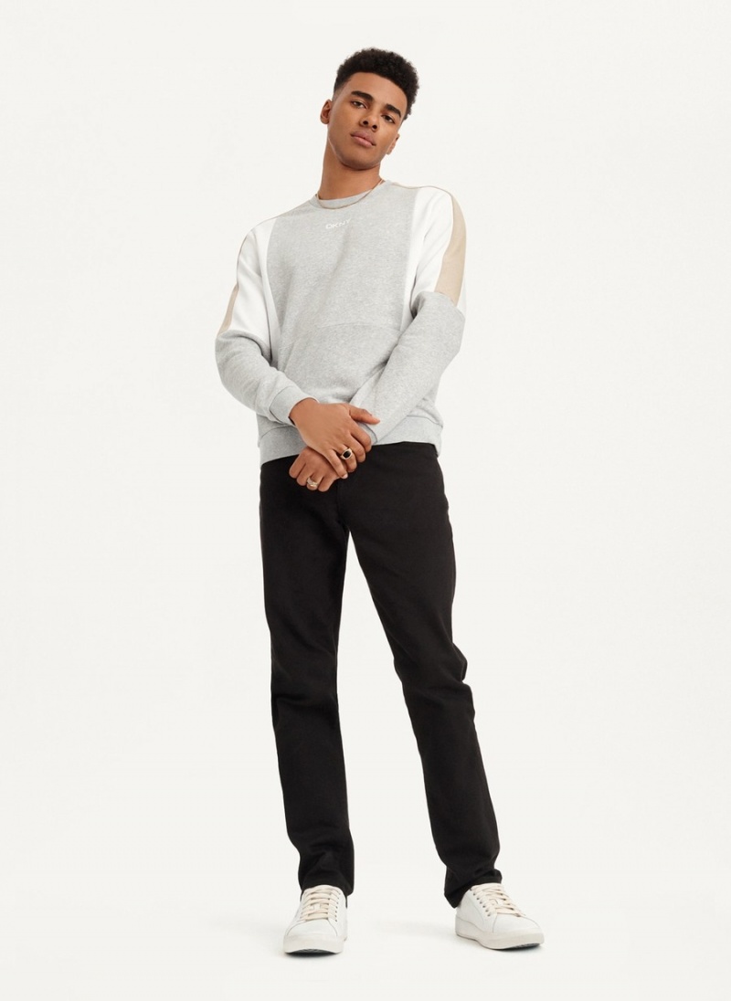 Black Dkny Colorblock French Terry Front Logo Men's Sweatshirts | P2274308