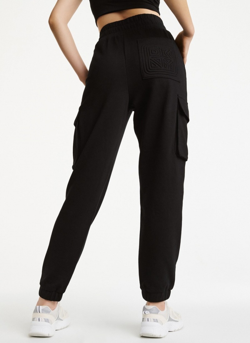Black Dkny Cotton Jersey Cargo With Logo Embossing Women's Jogger | F1855206
