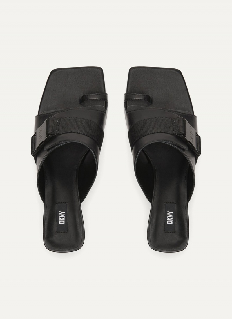 Black Dkny Heeled Buckle Women's Mules | G9837231
