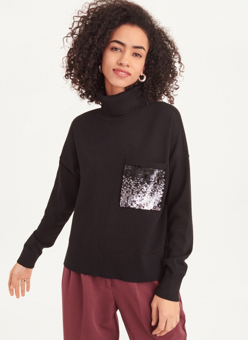 Black Dkny Long Sleeve Turtle Neck Ombre Women's Sweaters | X1710838