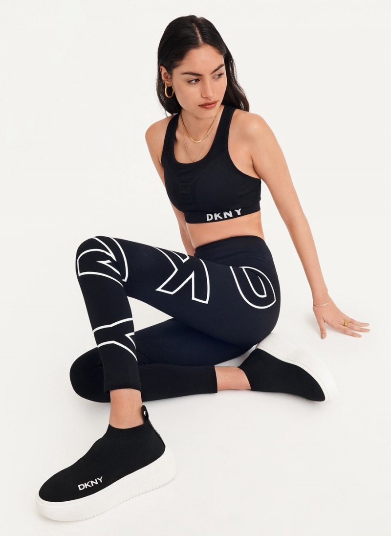 Black Dkny Outline Logo Women's Leggings | Y7646977