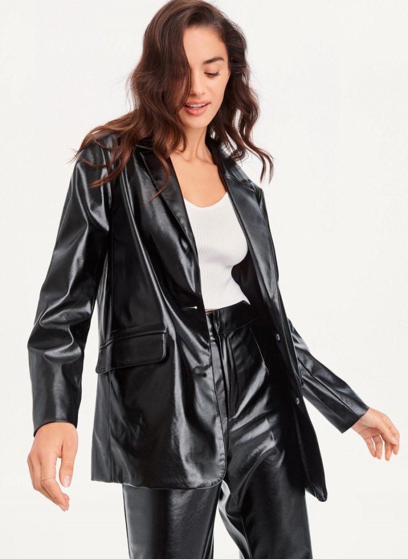 Black Dkny Oversized Patent Leather Women's Blazer | C8971164