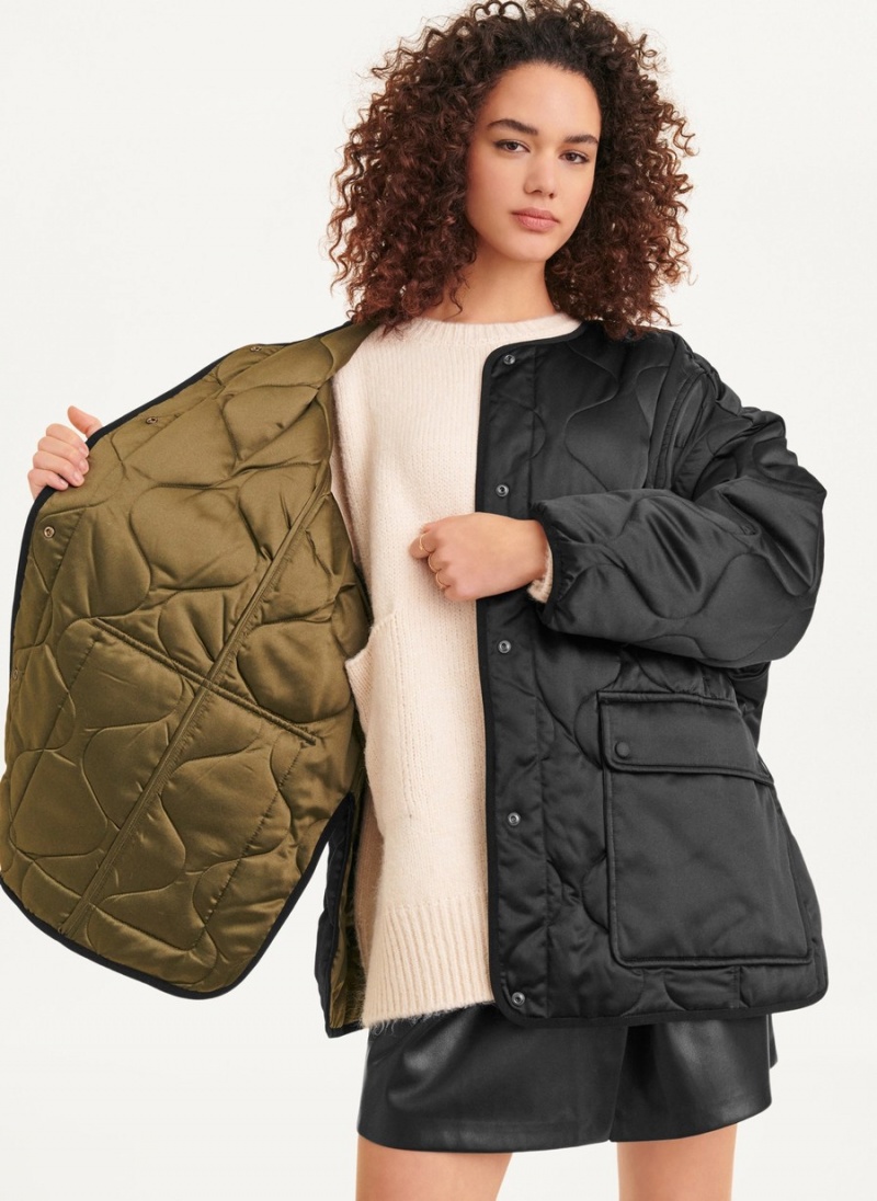 Black Dkny Oversized Satin Quilted Box Women's Jackets | G1729959
